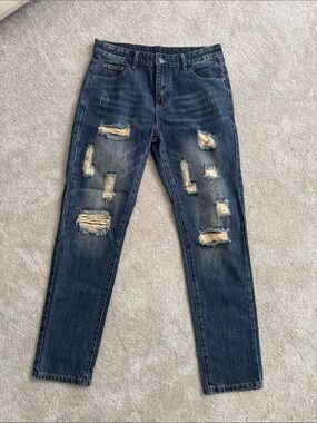 Dark Wash Distressed Ripped Jeans